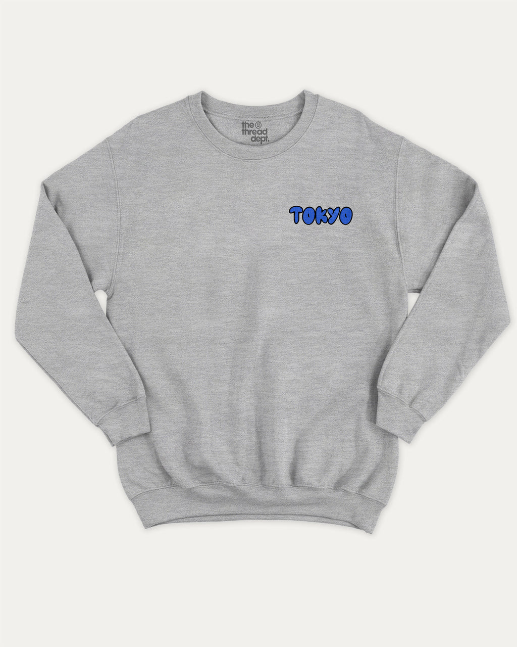 Tokyo graphic sweatshirt with street mood tokyo graphic, warm and cozy graphic for everyday wear. Perfect for adults and gift-giving. Heather Grey pullover.