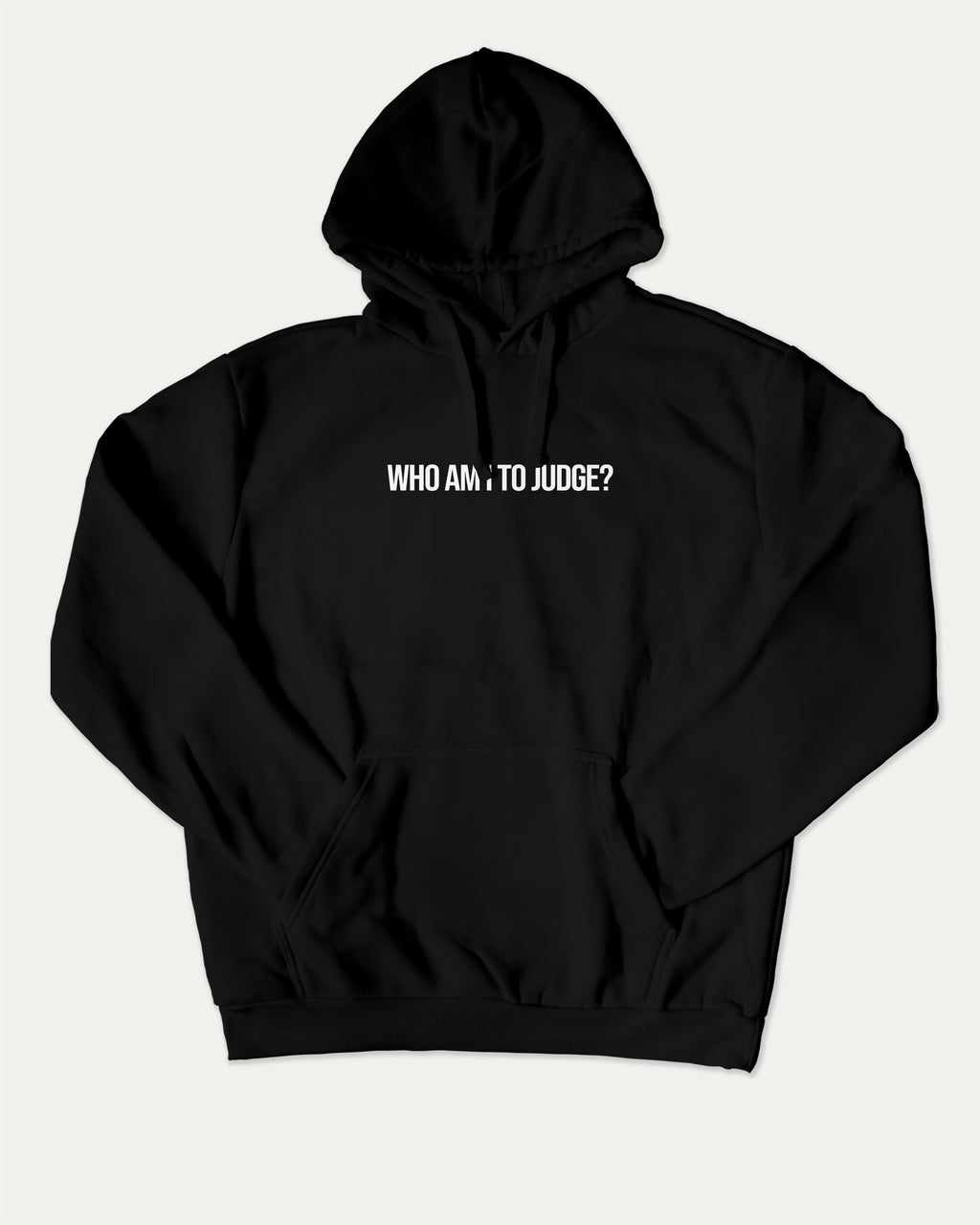 Who Am I To Judge graphic hoodie with funny and trendy artwork, casual streetwear with bold personality. Great for adults and gifting. Black hoodie.