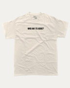 Who Am I To Judge graphic tee with bold and humorous print, funny and trendy graphic. Perfect for adults and gift-giving. Cream shirt.
