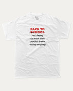 Back To School Not Sleeping graphic t-shirt, perfect for students and teacher. A must-have funny tee, trending meme shirt, unique gift idea. White.
