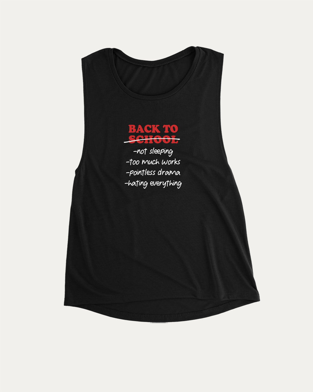 Back To School Not Sleeping aesthetic women's muscle tank with retro graphic, perfect for confident women. A must-have strong and stylish tank, ideal for workouts or everyday looks. Black muscle top