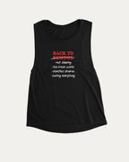 Back To School Not Sleeping aesthetic women's muscle tank with retro graphic, perfect for confident women. A must-have strong and stylish tank, ideal for workouts or everyday looks. Black muscle top