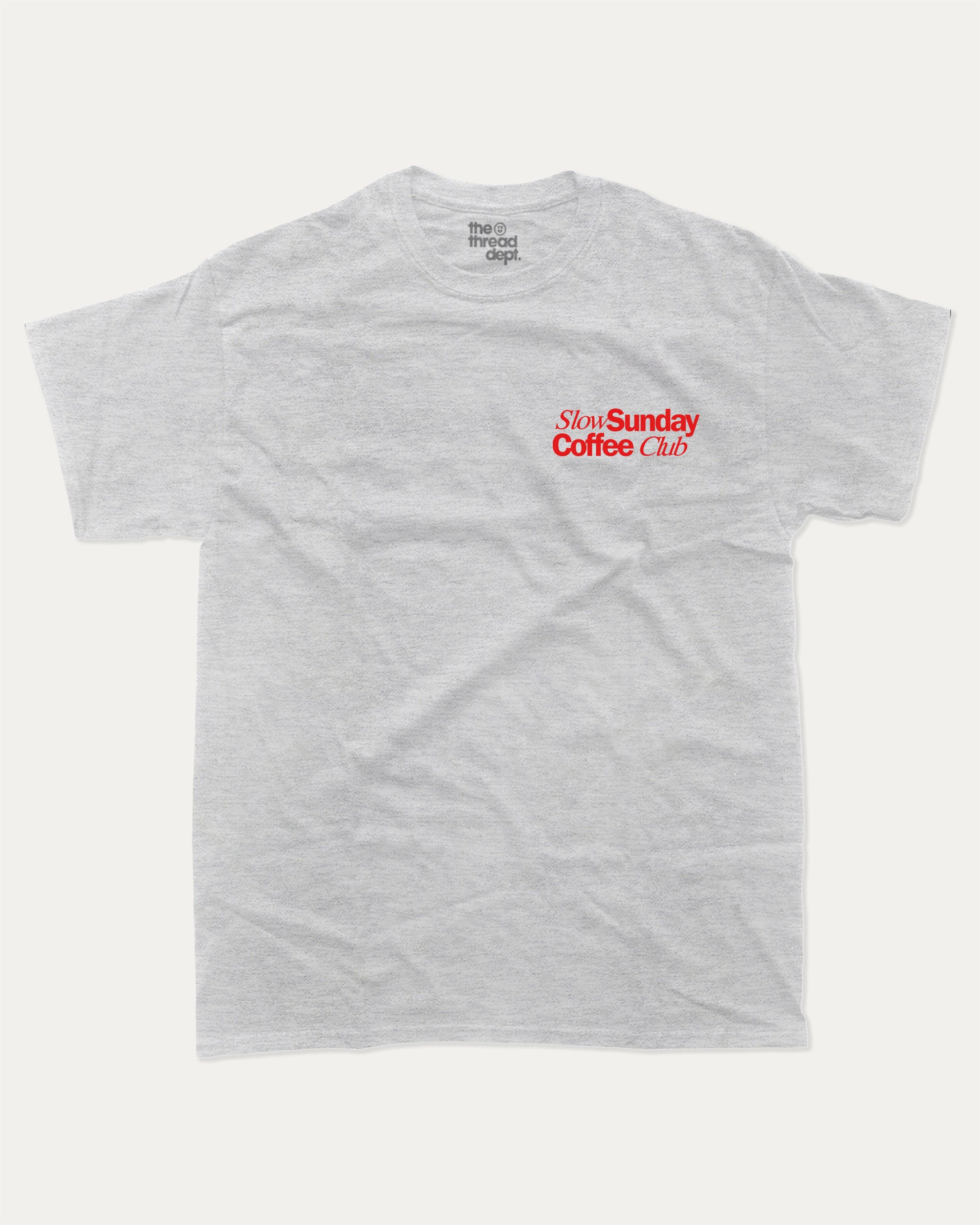 Slow Sunday Coffee Club - Graphic Tee - TheThreadDept Food Graphic Tee Coffee Graphic T Shirt Vintage Retro T shirt Ash Grey Front