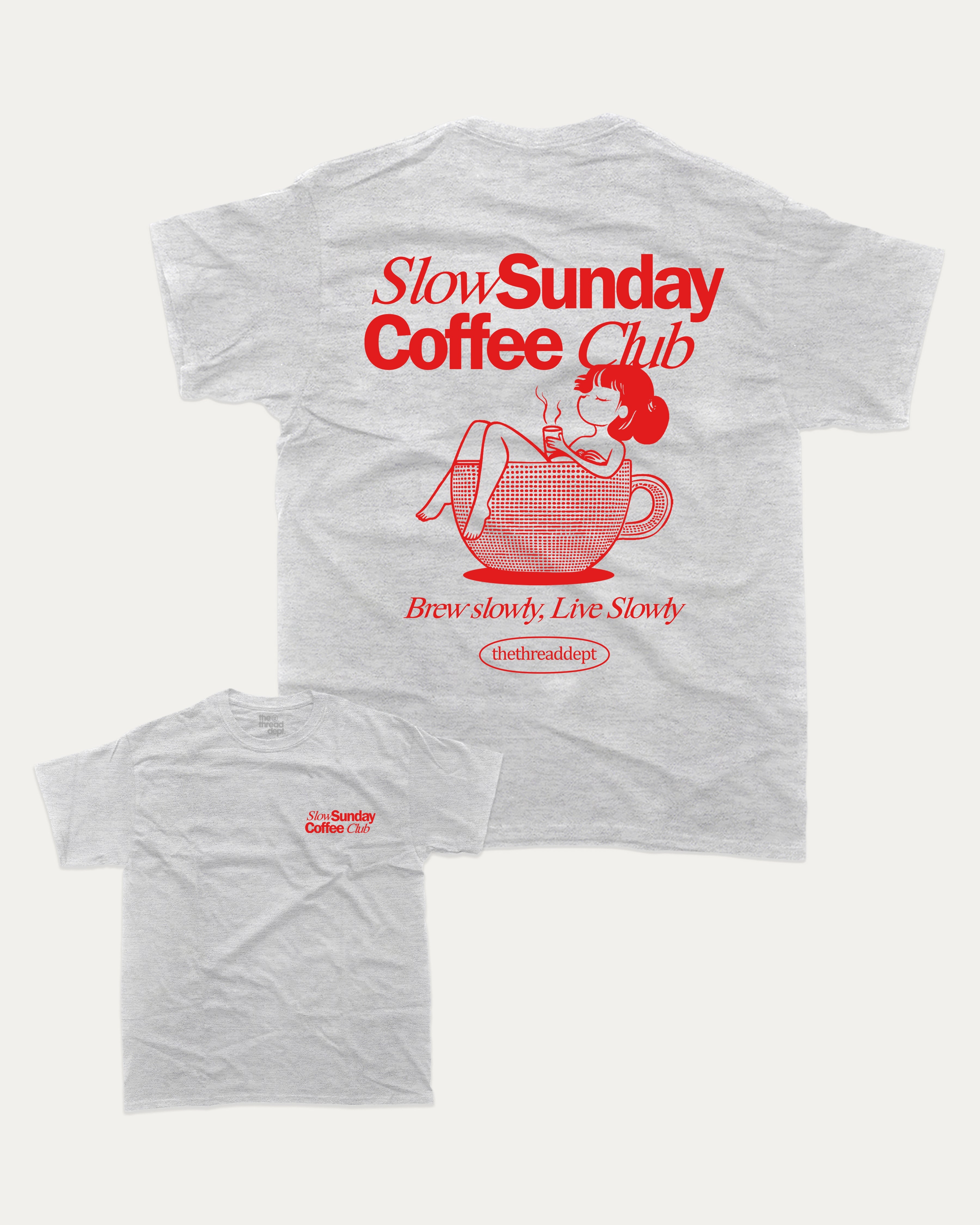 Slow Sunday Coffee Club - Graphic Tee - TheThreadDept Food Graphic Tee Coffee Graphic T Shirt Vintage Retro T shirt Ash Grey back