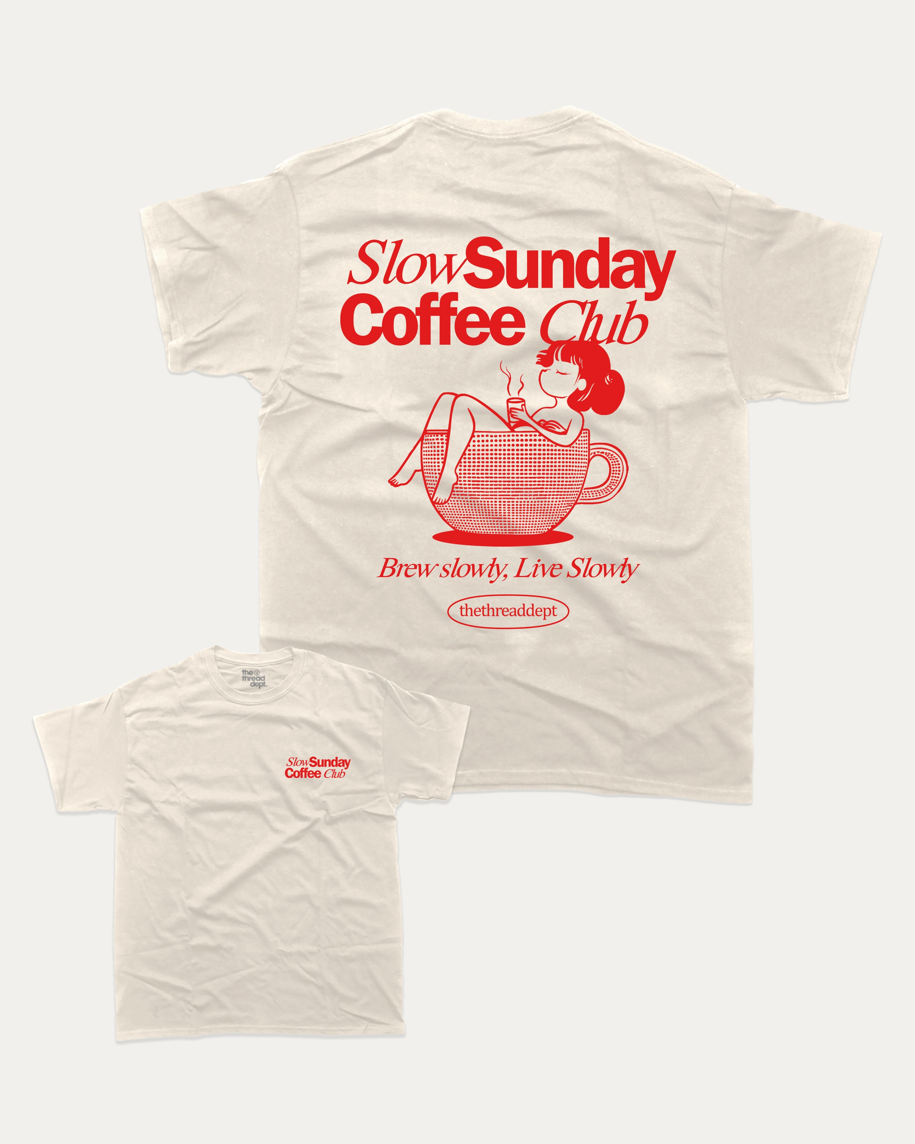 Slow Sunday Coffee Club - Graphic Tee - TheThreadDept Food Graphic Tee Coffee Graphic T Shirt Vintage Retro T shirt Cream back