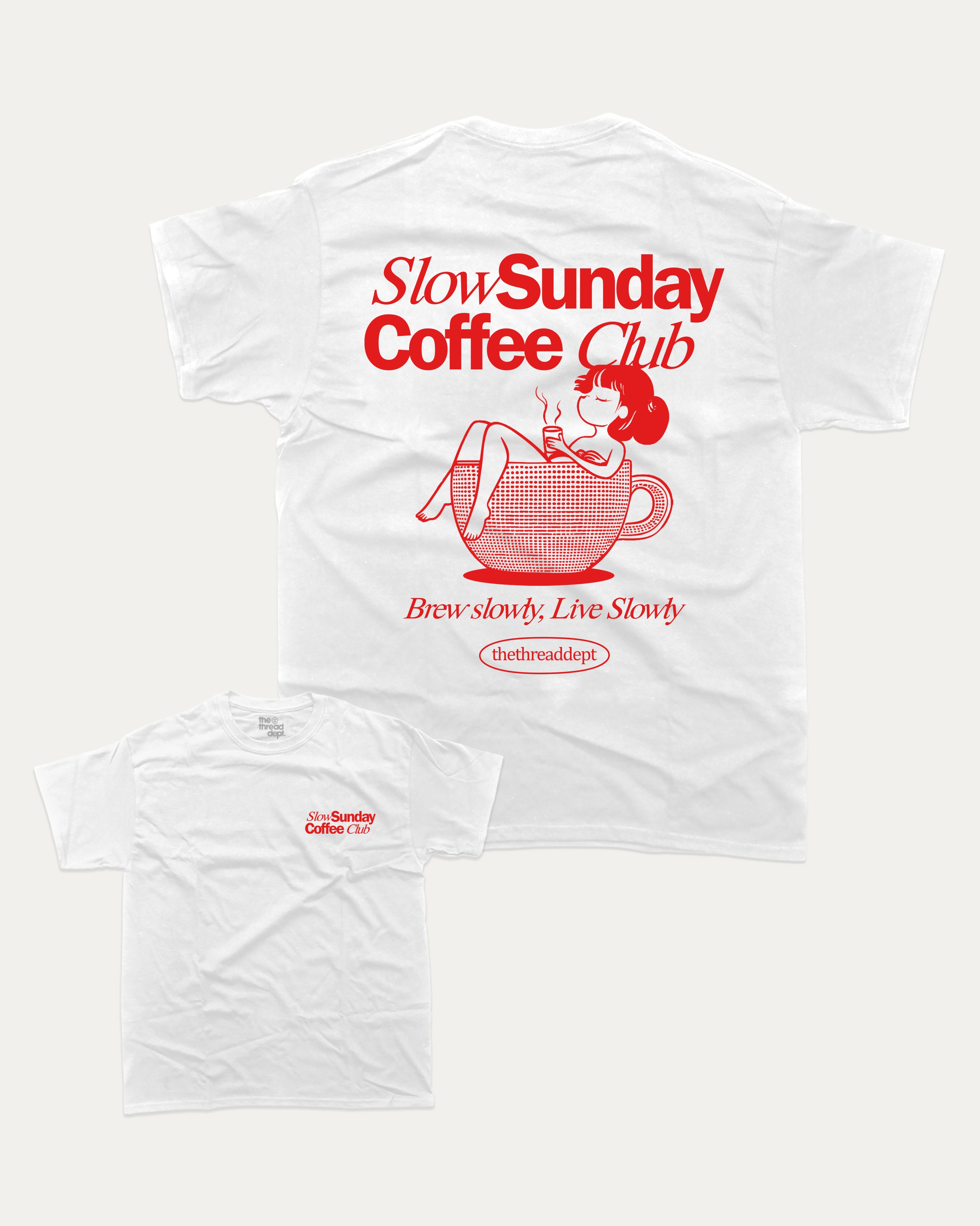 Slow Sunday Coffee Club - Graphic Tee - TheThreadDept Food Graphic Tee Coffee Graphic T Shirt Vintage Retro T shirt White back