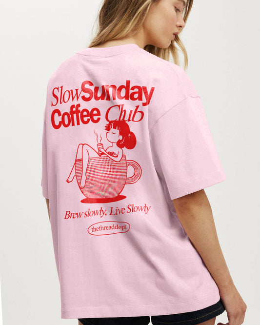 Slow Sunday Coffee Club graphic t-shirt.