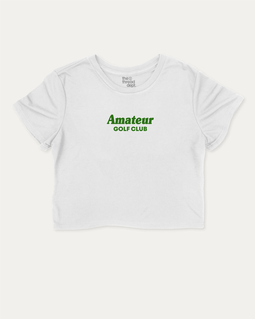 Amateur Golf Club graphic crop tee with funny and trendy slogan print, Golf Graphic T shirt, Perfect Gift for Golf Lover,  perfect for women’s casual looks or layering. White crop t-shirt.