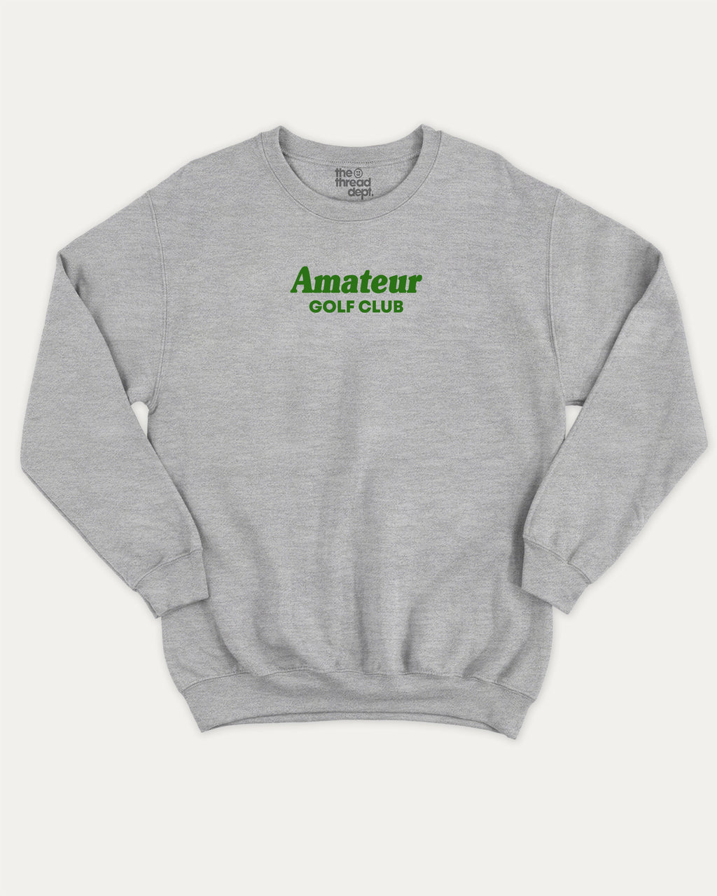 Amateur Golf Club graphic sweatshirt with bold and humorous print, Golf Graphic T shirt, Perfect Gift for Golf Lover,  warm and cozy graphic for everyday wear. Perfect for adults and gift-giving. Heather Grey pullover.