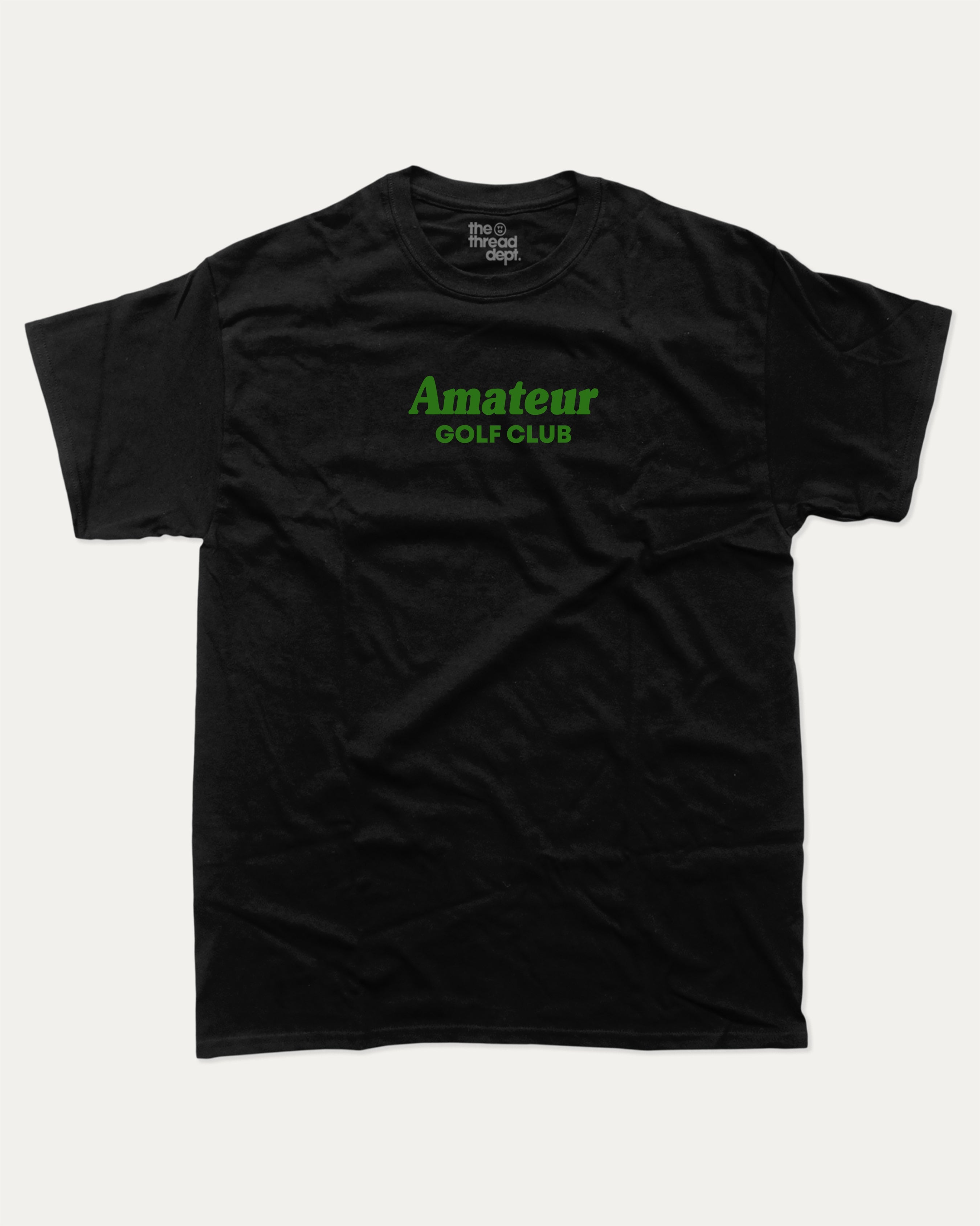 Amateur Golf Club graphic tee with bold and humorous print, Golf Graphic T shirt, Perfect Gift for Golf Lover,  funny and trendy graphic. Perfect for adults and gift-giving. Black shirt.