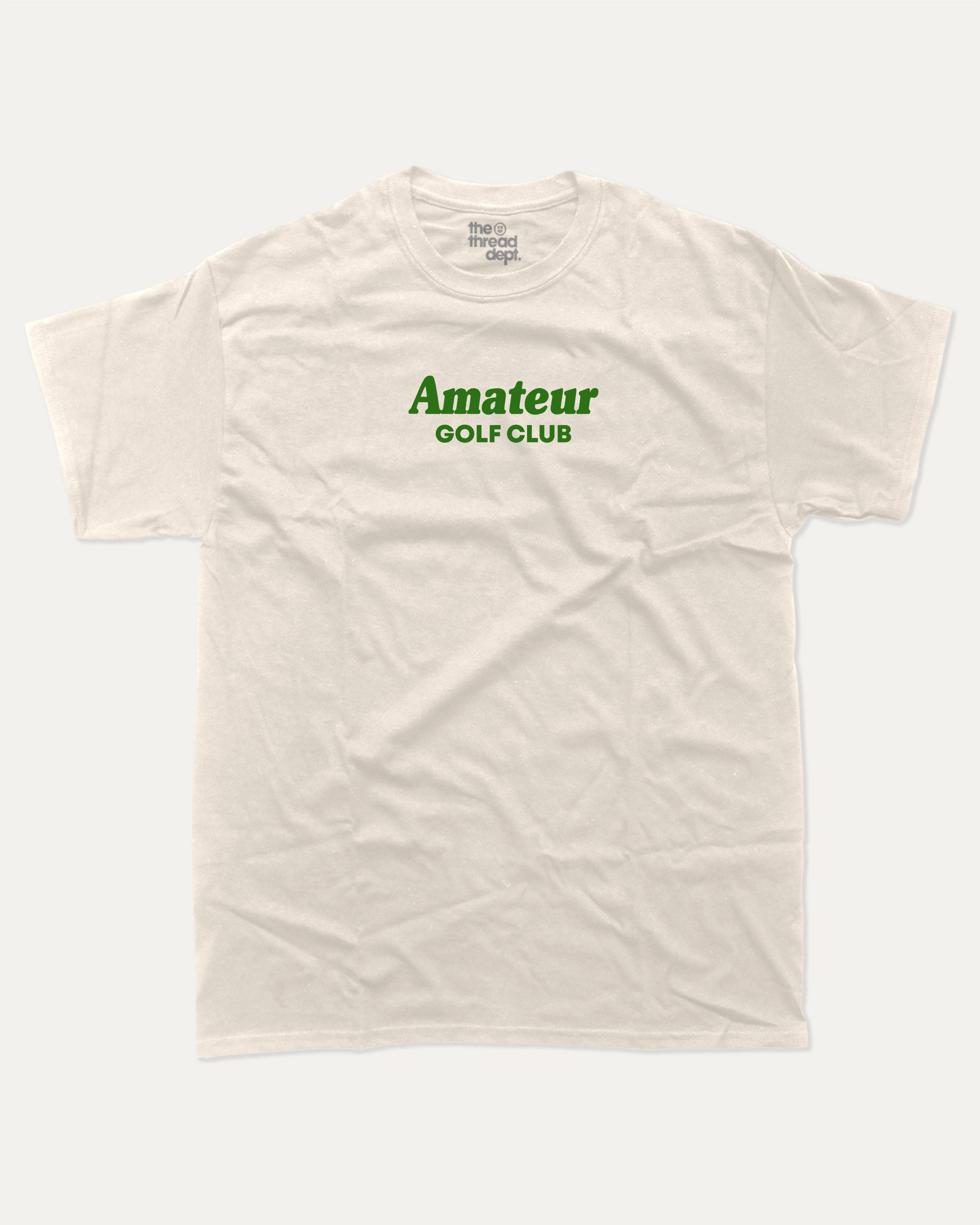 Amateur Golf Club graphic tee with bold and humorous print, Golf Graphic T shirt, Perfect Gift for Golf Lover,  funny and trendy graphic. Perfect for adults and gift-giving. Cream shirt.