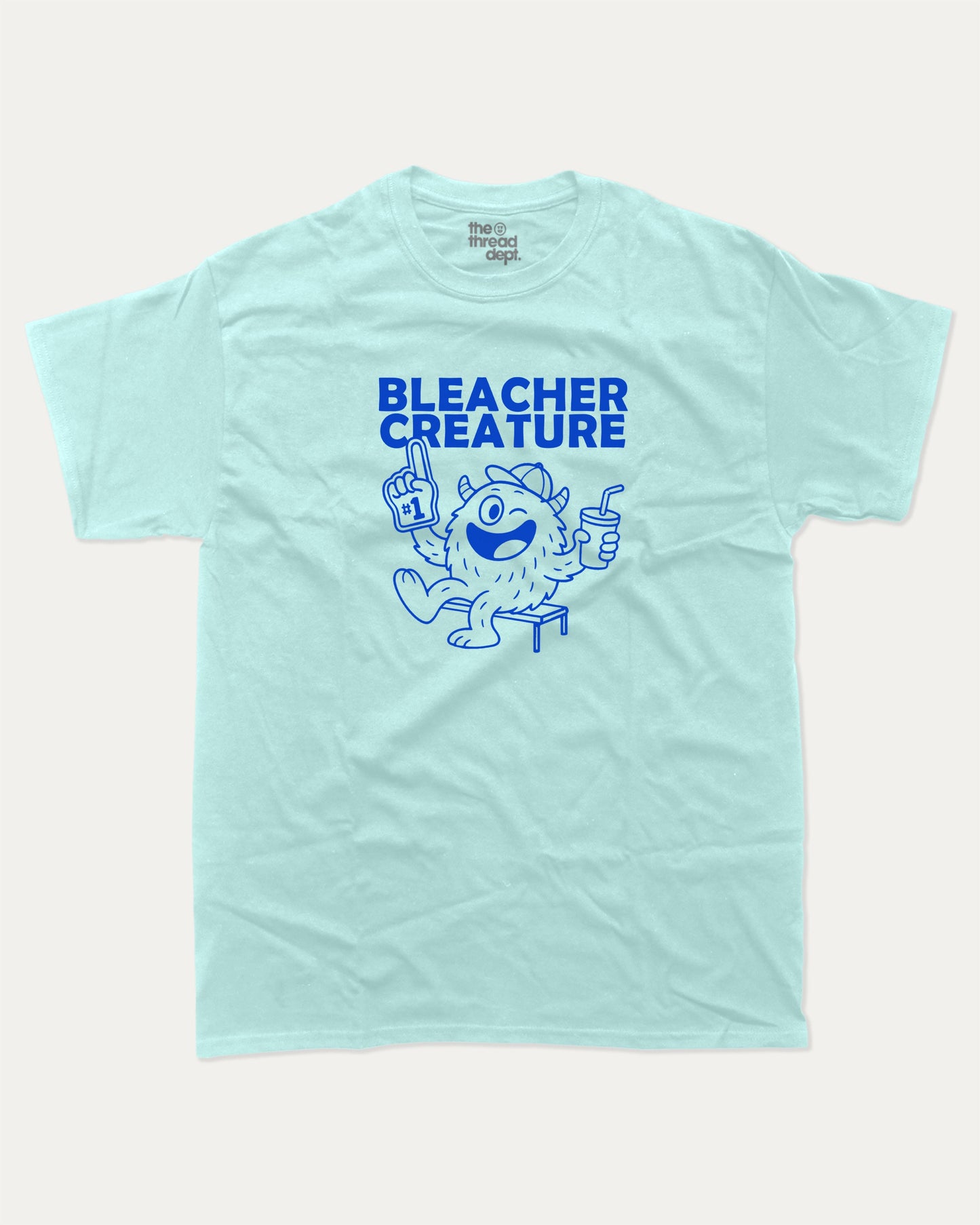Bleacher Creature graphic t-shirt, perfect for adults. Sporting Theme T shirt, Sports Cheering Graphic T shirt, Funny Sports Graphic Tee, trending meme shirt, unique gift idea. Celadon.