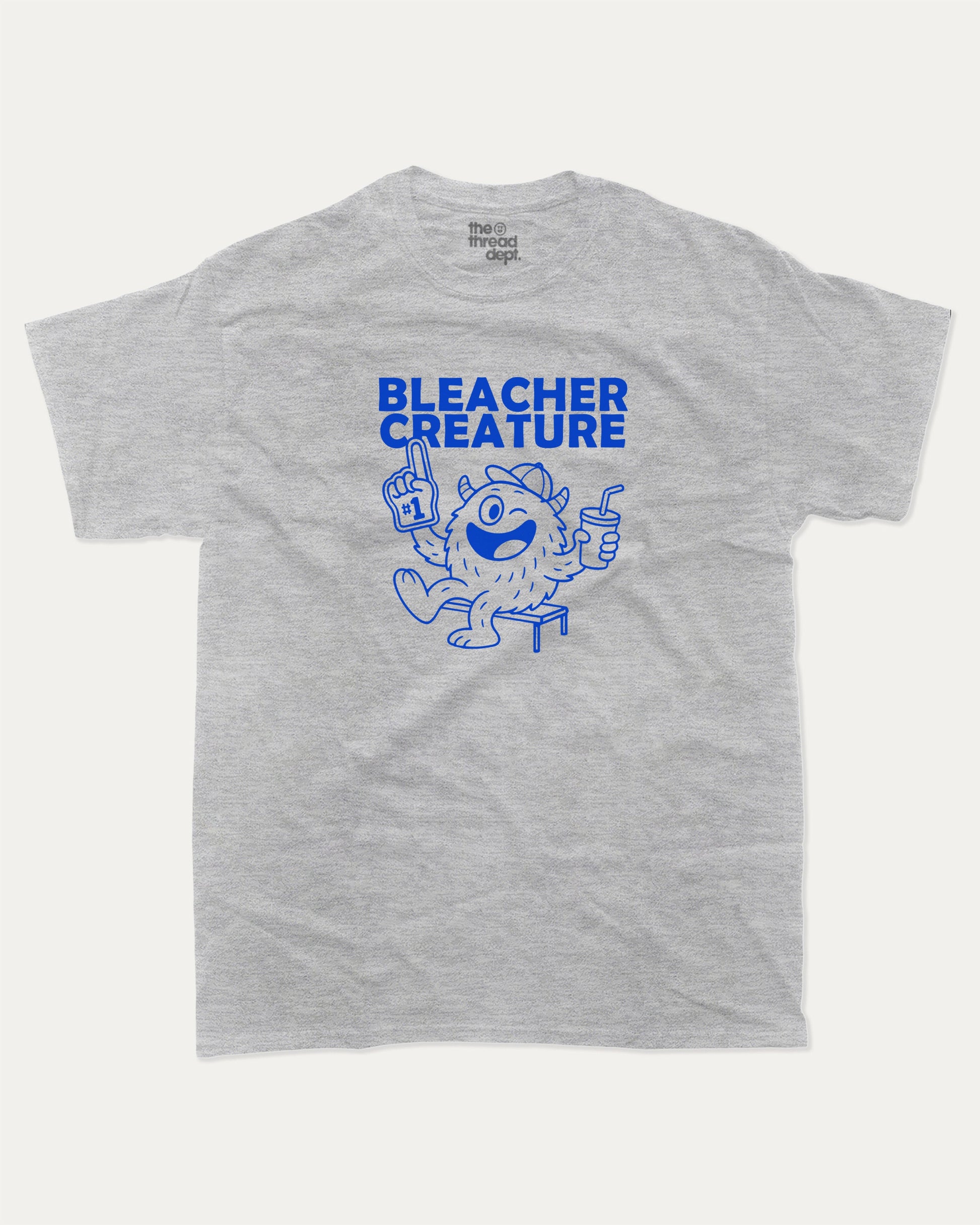 Bleacher Creature graphic t-shirt, perfect for adults. Sporting Theme T shirt, Sports Cheering Graphic T shirt, Funny Sports Graphic Tee, trending meme shirt, unique gift idea. Heather Grey.