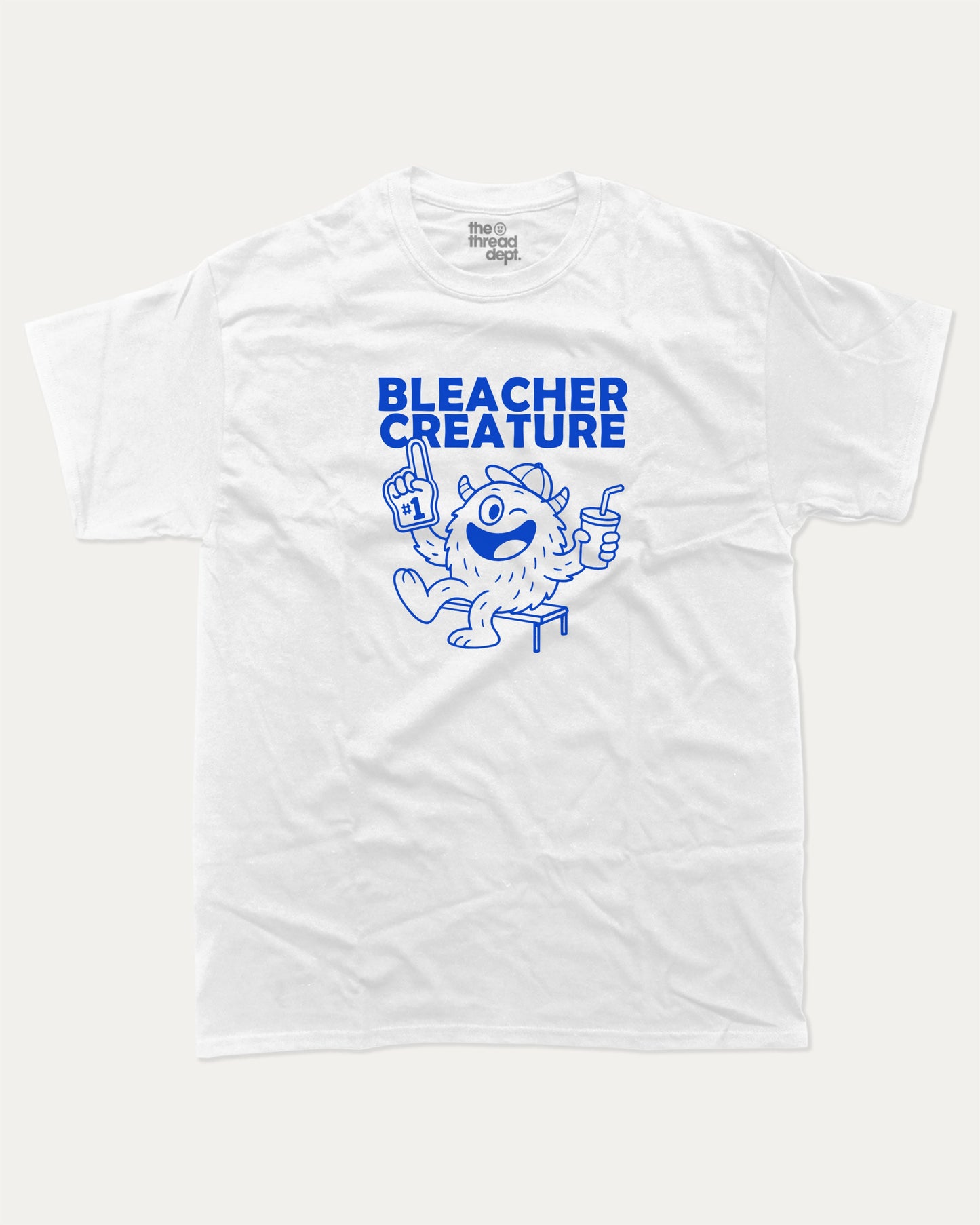Bleacher Creature graphic t-shirt, perfect for adults. Sporting Theme T shirt, Sports Cheering Graphic T shirt, Funny Sports Graphic Tee, trending meme shirt, unique gift idea. White.