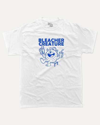 Bleacher Creature graphic t-shirt, perfect for adults. Sporting Theme T shirt, Sports Cheering Graphic T shirt, Funny Sports Graphic Tee, trending meme shirt, unique gift idea. White.