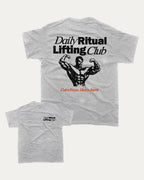Daily Ritual Lifting Club graphic tee with gym and exercise print, funny and trendy graphic. Perfect for adults and gift-giving. Heather Grey shirt.
