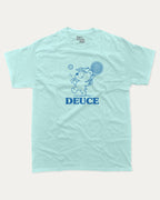 Deuce graphic tee with bold and humorous print, Tennis Graphic T shirt, Tennis Lover T shirt, funny and trendy graphic. Perfect for adults and gift-giving. Celadon shirt.