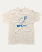 Deuce graphic tee with bold and humorous print, Tennis Graphic T shirt, Tennis Lover T shirt, funny and trendy graphic. Perfect for adults and gift-giving. Cream shirt.