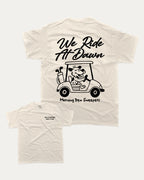 Dew Sweepers Golf Club graphic tee with funny golf saying print, funny and trendy golf graphic. Perfect for adults and gift-giving. Cream shirt.