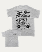 Dew Sweepers Golf Club graphic tee with funny golf saying print, funny and trendy golf graphic. Perfect for adults and gift-giving. Heather Grey shirt.