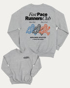 Fast Pace Runners Club graphic sweatshirt with bold and humorous print, Perfect Gift for Runners, Running Crew Graphic T shirt,  warm and cozy graphic for everyday wear. Perfect for adults and gift-giving. Heather Grey pullover.