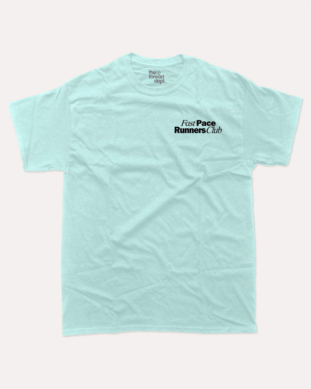 Fast Pace Runners Club graphic tee with bold and humorous print, Perfect Gift for Runners, Running Crew Graphic T shirt,  funny and trendy graphic. Perfect for adults and gift-giving. Celadon shirt.