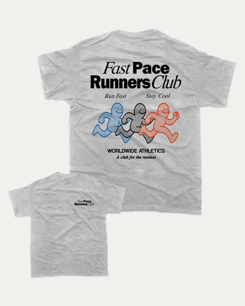 Fast Pace Runners Club graphic tee with bold and humorous print, Perfect Gift for Runners, Running Crew Graphic T shirt,  funny and trendy graphic. Perfect for adults and gift-giving. Heather Grey shirt.