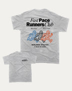 Fast Pace Runners Club graphic tee with bold and humorous print, Perfect Gift for Runners, Running Crew Graphic T shirt,  funny and trendy graphic. Perfect for adults and gift-giving. Heather Grey shirt.