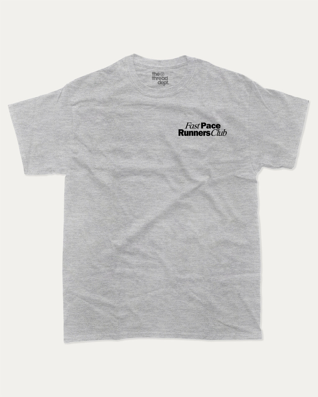 Fast Pace Runners Club graphic tee with bold and humorous print, Perfect Gift for Runners, Running Crew Graphic T shirt,  funny and trendy graphic. Perfect for adults and gift-giving. Heather Grey shirt.