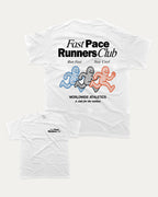 Fast Pace Runners Club graphic tee with bold and humorous print, Perfect Gift for Runners, Running Crew Graphic T shirt,  funny and trendy graphic. Perfect for adults and gift-giving. White shirt.