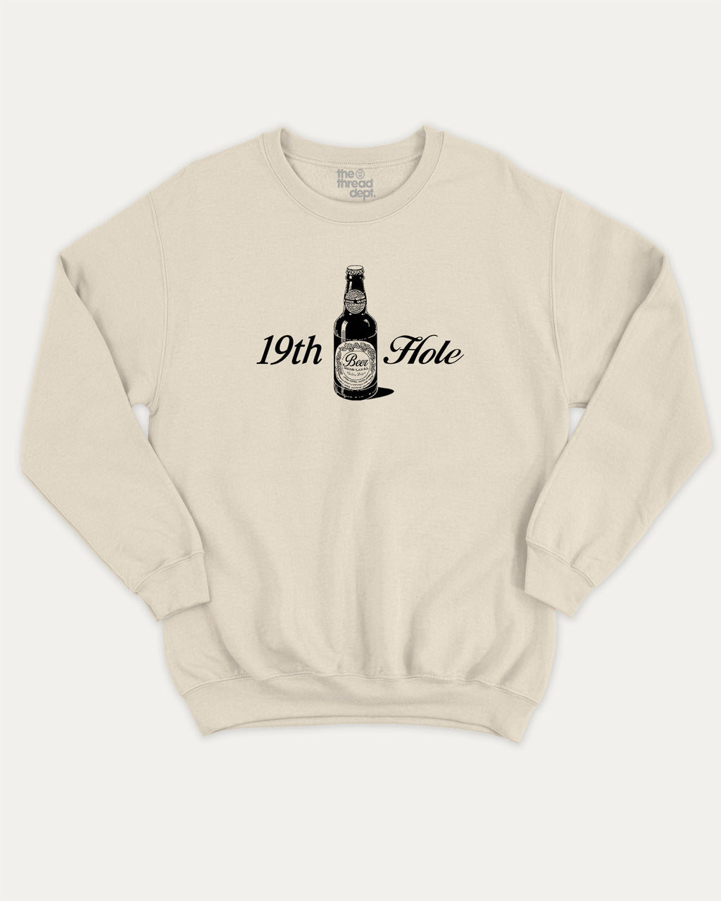 Golf 19th Hole Beer graphic sweatshirt with bold and humorous print, warm and cozy graphic for everyday wear. Perfect Gift for Golfers, Golf lovers Graphic Sweatshirt,  Perfect for adults and gift-giving. Natural pullover.