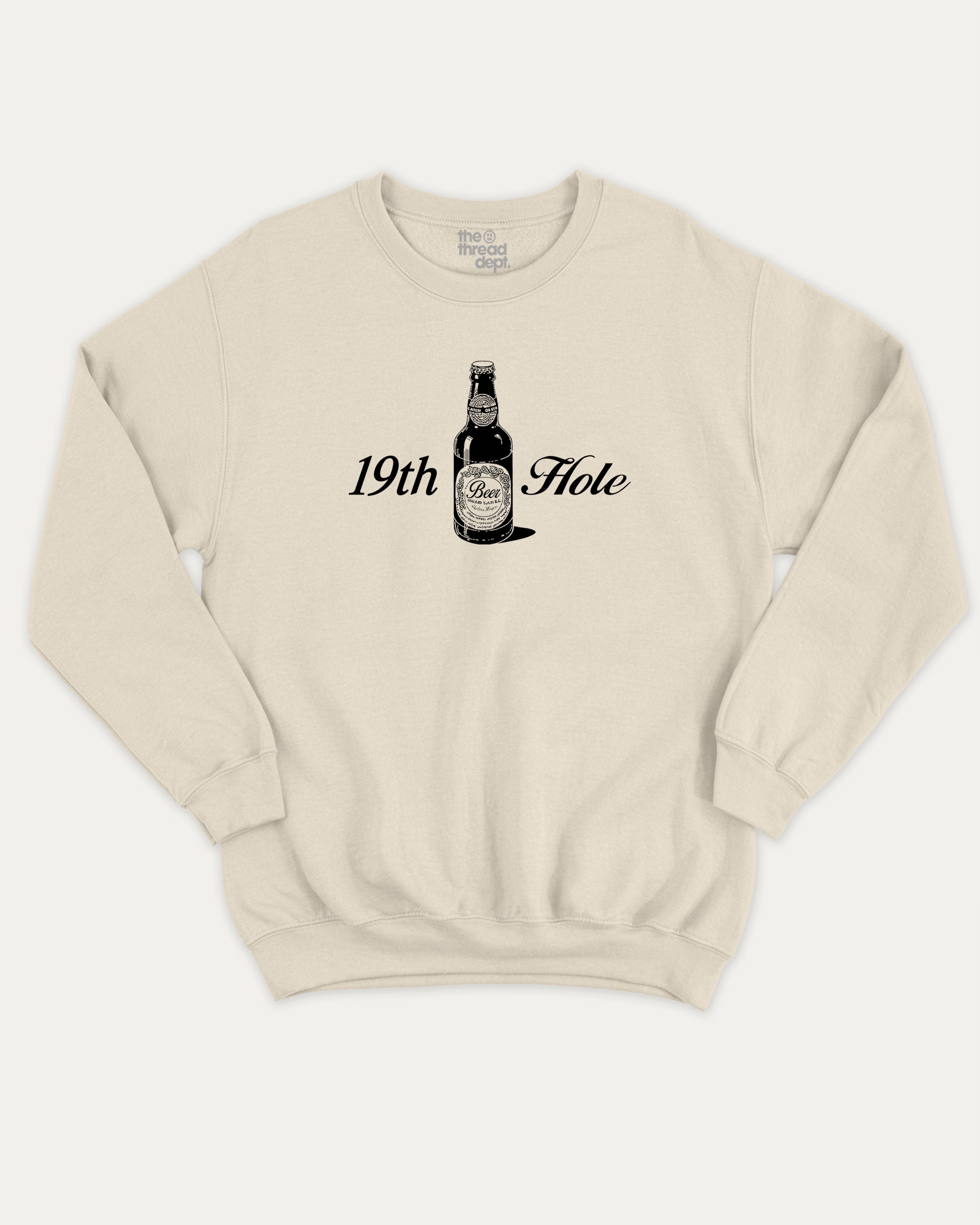 Golf 19th Hole Beer graphic sweatshirt with bold and humorous print, warm and cozy graphic for everyday wear. Perfect Gift for Golfers, Golf lovers Graphic Sweatshirt,  Perfect for adults and gift-giving. Natural pullover.