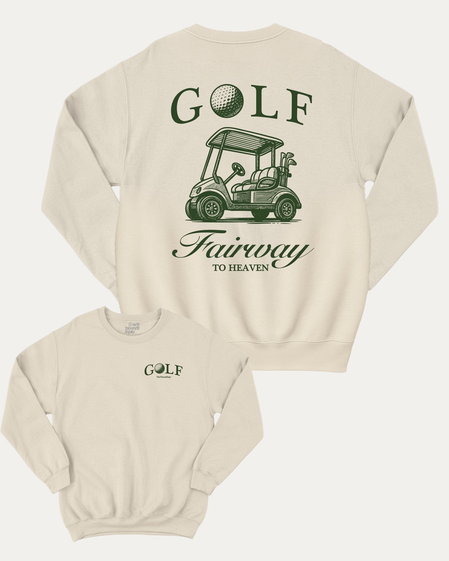 Golf Fairway To Heaven pullover sweatshirt, perfect for gifts. A must-have golf graphic pullover, comfy cold-weather wear, bold casual look. Natural sweater