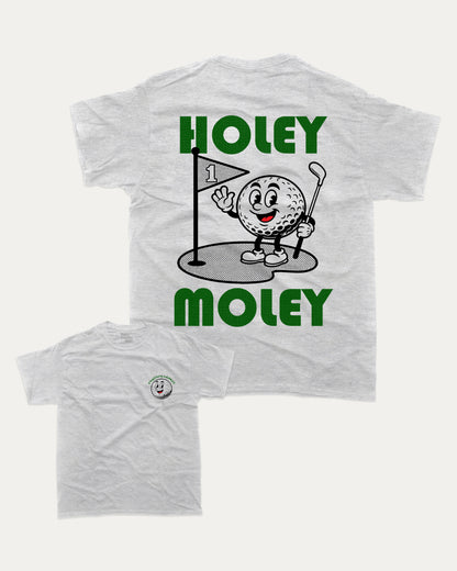 Holy Moley graphic t-shirt, perfect for adults. A must-have funny tee, Golf Graphic Tee, Humorous Golf Tee shirt, Trendy Golf Tee shirt, unique gift idea. Ash Grey .