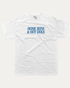 Home Runs and Hotdogs graphic tee with bold and humorous print, funny and trendy graphic. Perfect for adults and gift-giving. White shirt.