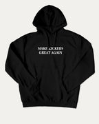 Make Kickers Great Again graphic hoodie with funny and trendy artwork, casual streetwear with bold personality. Great for adults and gifting. Black hoodie.