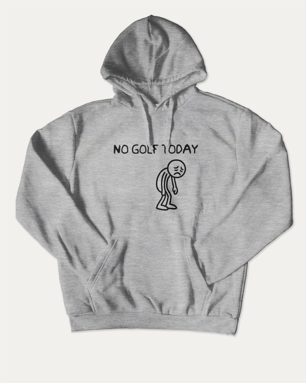 No Golf Today graphic hoodie with funny and trendy artwork, casual streetwear with bold personality. Great for adults and gifting. Heather Grey hoodie.