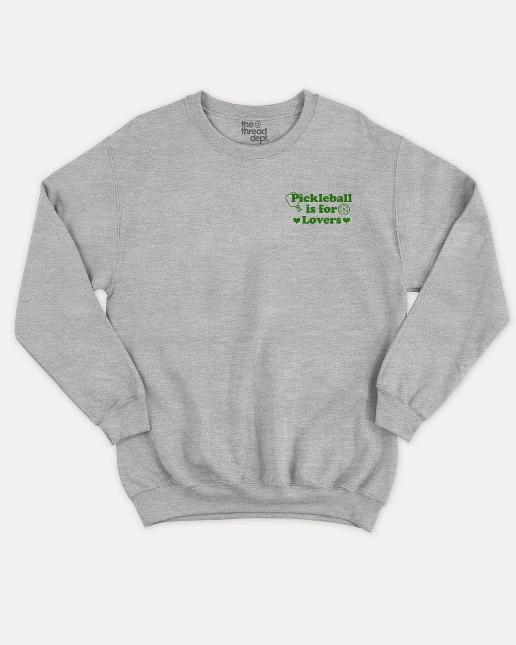 Pickleball is for lovers graphic sweatshirt with bold and humorous print, Pickleball Graphic apperal, Retro Inspired Pickle ball Graphic T shirt, warm and cozy graphic for everyday wear. Perfect for adults and gift-giving. Heather Grey pullover.
