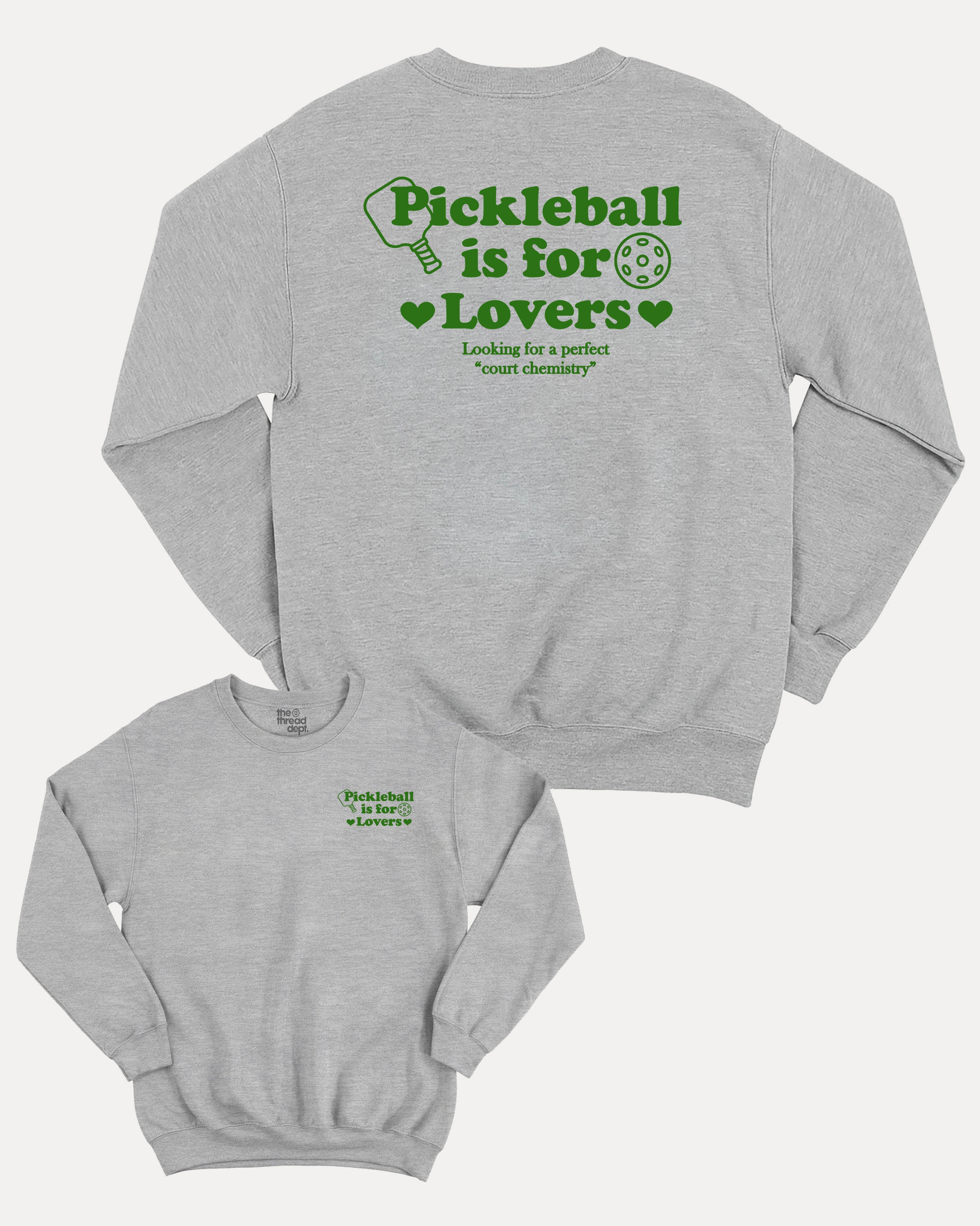 Pickleball is for lovers graphic sweatshirt with bold and humorous print, Pickleball Graphic apperal, Retro Inspired Pickle ball Graphic T shirt, warm and cozy graphic for everyday wear. Perfect for adults and gift-giving. Heather Grey pullover.