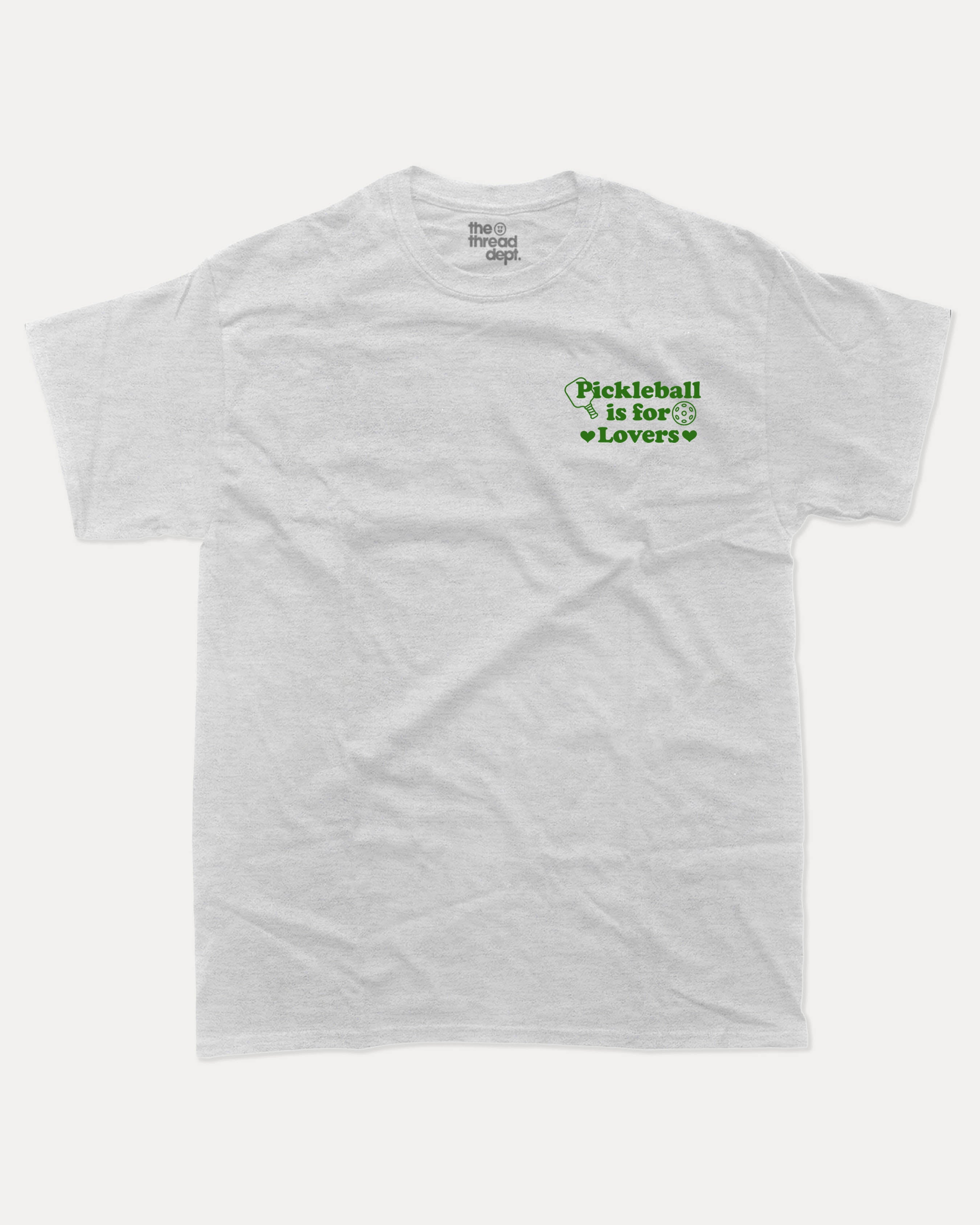 Pickleball is for lovers graphic tee with bold and humorous print, Pickleball Graphic apperal, Retro Inspired Pickle ball Graphic T shirt, funny and trendy graphic. Perfect for adults and gift-giving. Ash Grey shirt.