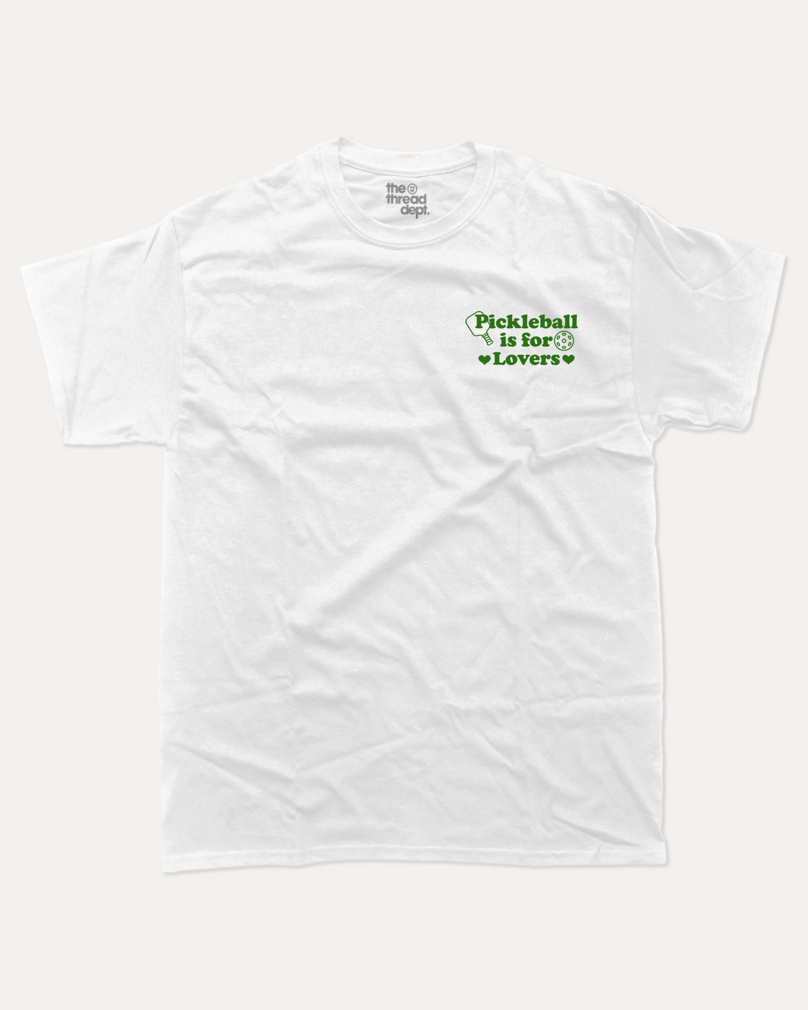 Pickleball is for lovers graphic tee with bold and humorous print, Pickleball Graphic apperal, Retro Inspired Pickle ball Graphic T shirt, funny and trendy graphic. Perfect for adults and gift-giving. White shirt.