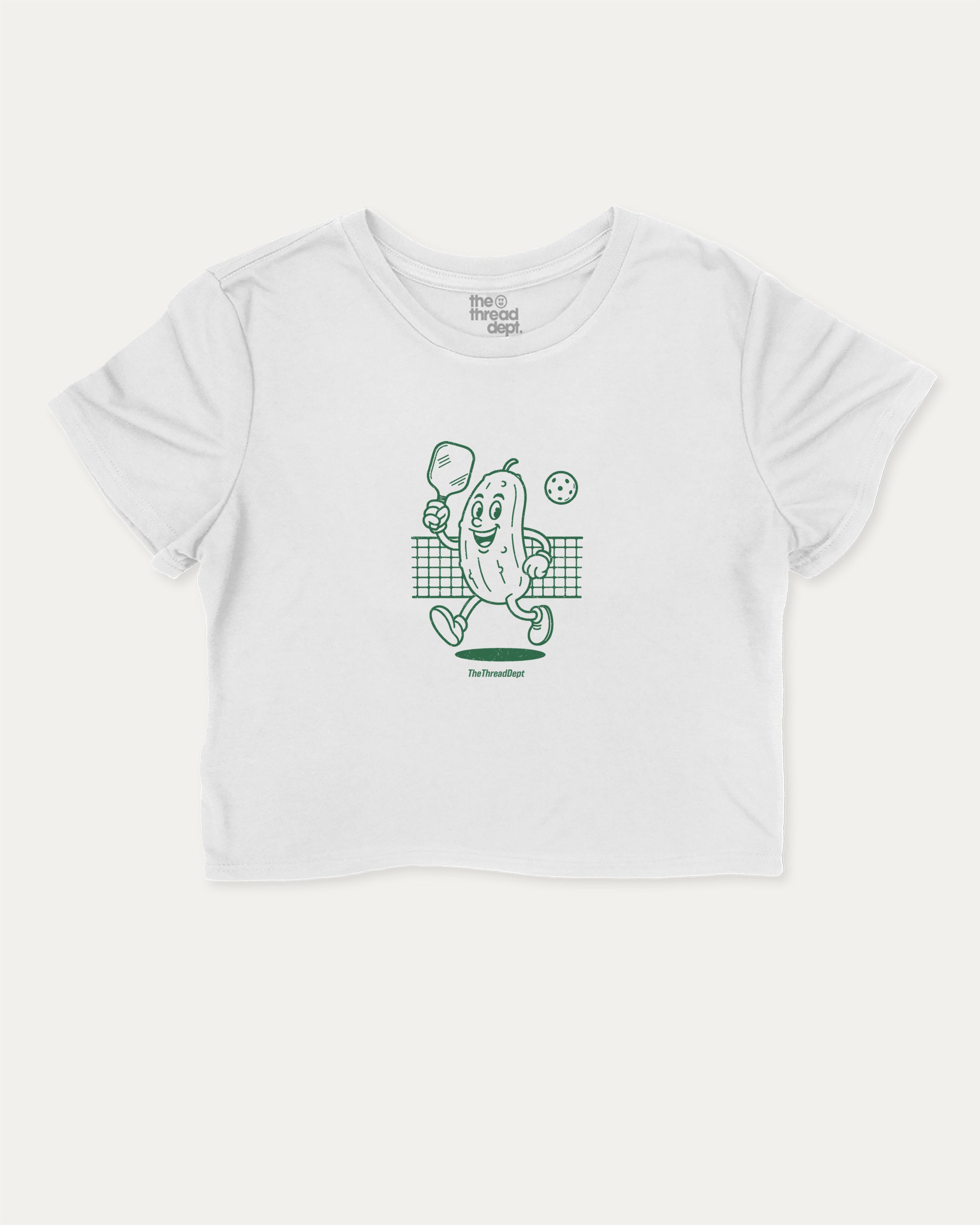 Pickleball Mascot graphic crop tee with funny and trendy slogan print, Sports Graphic T shirt, Atheletic Graphic T shirt, perfect for women’s casual looks or layering. White crop t-shirt.