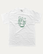 Pickleball Mascot graphic tee with bold and humorous print, Sports Graphic T shirt, Atheletic Graphic T shirt, funny and trendy graphic. Perfect for adults and gift-giving. White shirt.