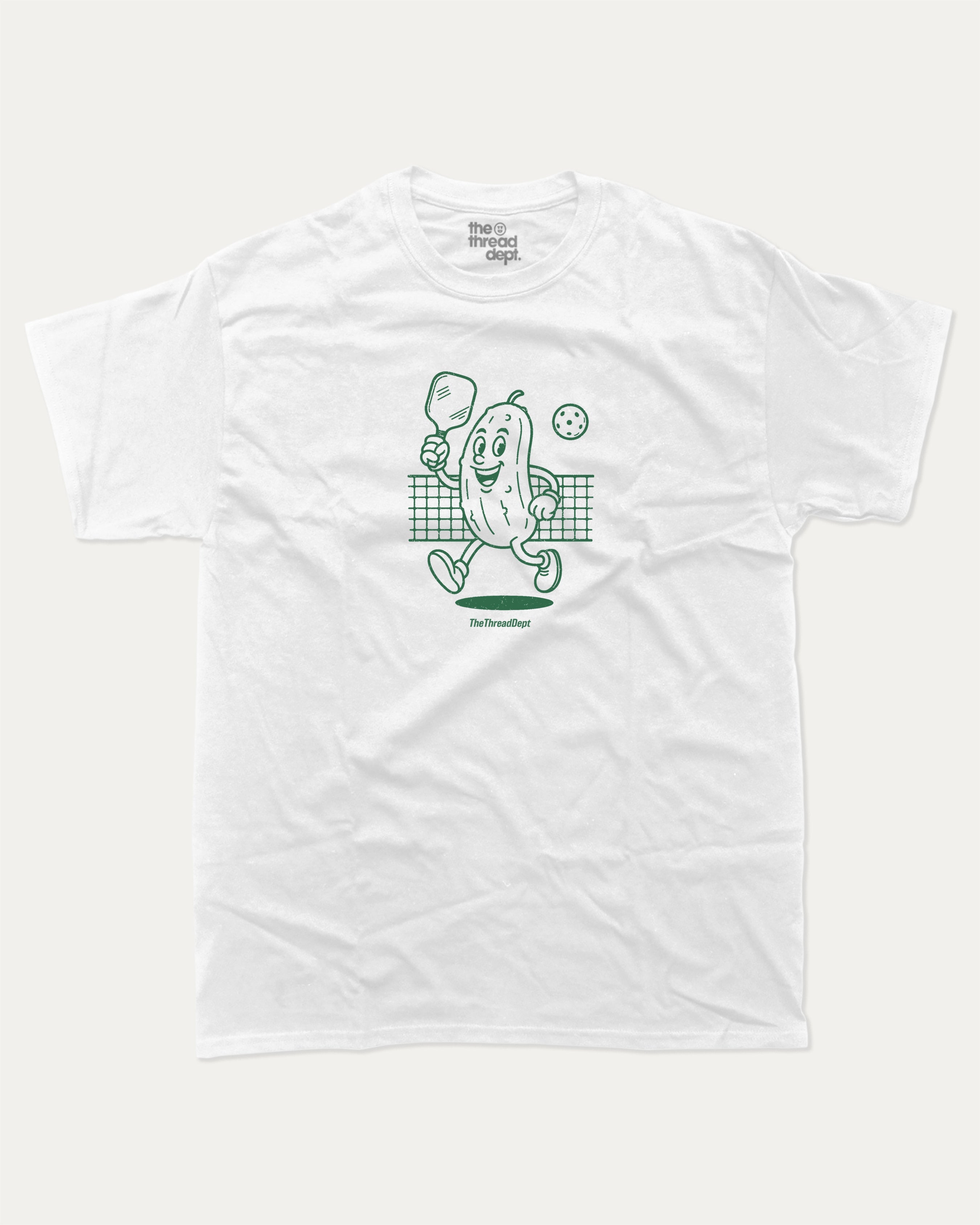 Pickleball Mascot graphic tee with bold and humorous print, Sports Graphic T shirt, Atheletic Graphic T shirt, funny and trendy graphic. Perfect for adults and gift-giving. White shirt.