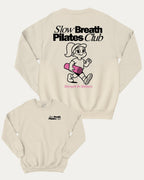 Slow Breath Pilates Club graphic sweatshirt with bold and humorous print, warm and cozy graphic for everyday wear. Perfect for adults and gift-giving. Natural pullover.