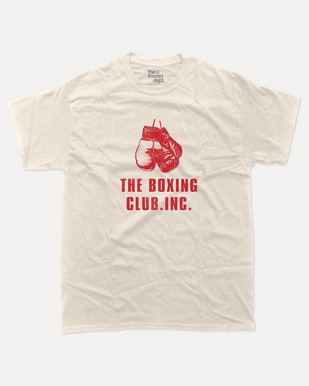 The Boxing Club graphic tee with bold and humorous print, Sports Graphic T shirt, Atheletic Graphic T shirt, funny and trendy graphic. Perfect for adults and gift-giving. Cream shirt.