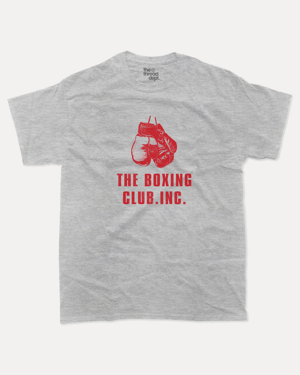 The Boxing Club graphic tee with bold and humorous print, Sports Graphic T shirt, Atheletic Graphic T shirt, funny and trendy graphic. Perfect for adults and gift-giving. Heather Grey shirt.