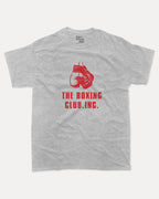 The Boxing Club graphic tee with bold and humorous print, Sports Graphic T shirt, Atheletic Graphic T shirt, funny and trendy graphic. Perfect for adults and gift-giving. Heather Grey shirt.