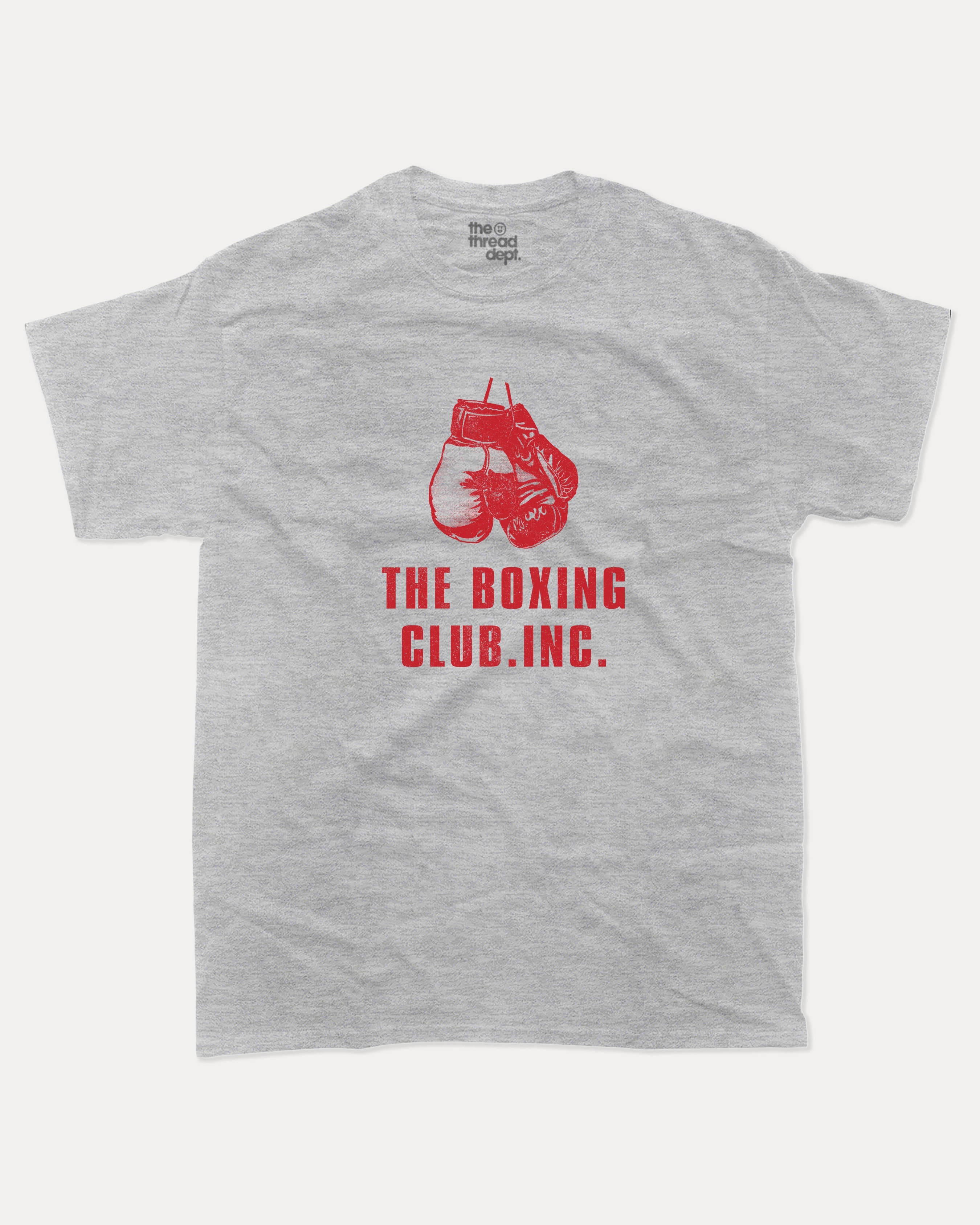 The Boxing Club graphic tee with bold and humorous print, Sports Graphic T shirt, Atheletic Graphic T shirt, funny and trendy graphic. Perfect for adults and gift-giving. Heather Grey shirt.