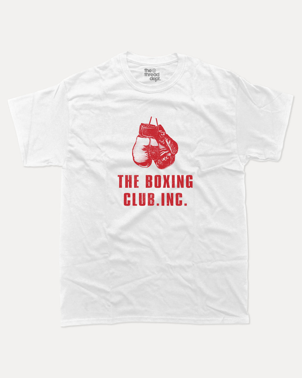 The Boxing Club graphic tee with bold and humorous print, Sports Graphic T shirt, Atheletic Graphic T shirt, funny and trendy graphic. Perfect for adults and gift-giving. White shirt.